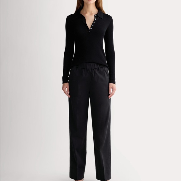 Everlane The Easy Pant Cotton Wide-Leg Pull On Elastic Waist Trousers in Black - Picture 2 of 14